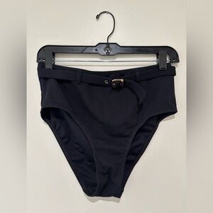 High-Waist Black Bikini Bottom with Gold Buckle